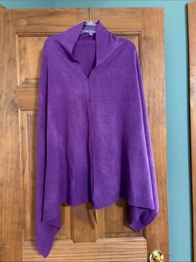 Purple Women's poncho- tag shows 5 ways to wear
